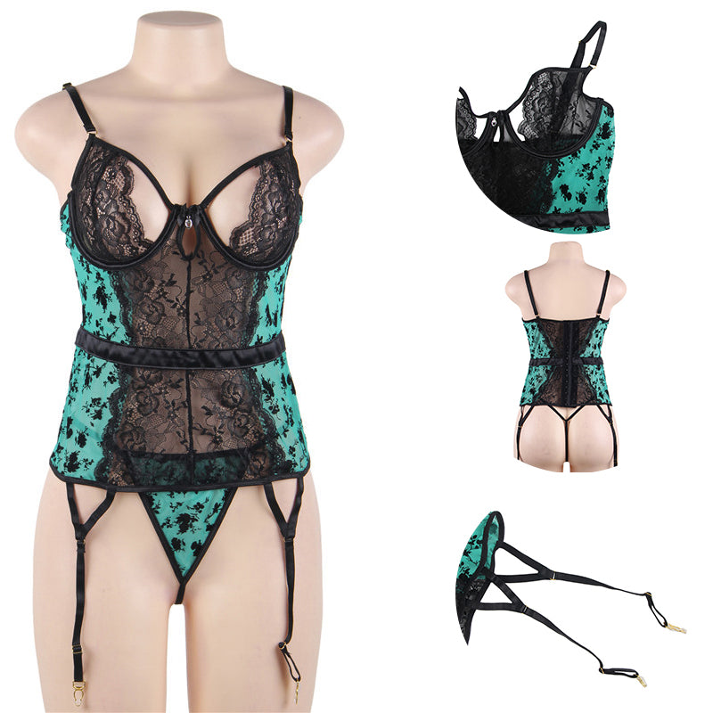 Plus Size Sexy Halter Neck One-Piece with Garter (lace)