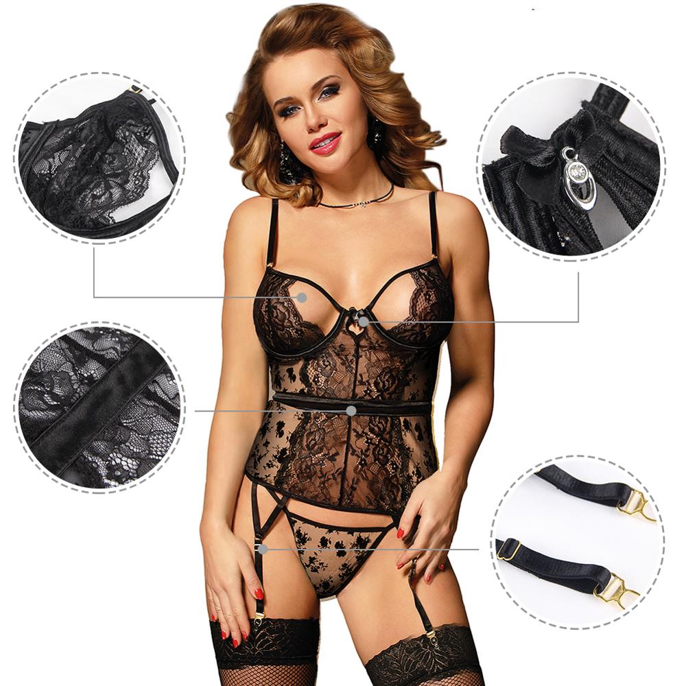 Plus Size Sexy Halter Neck One-Piece with Garter (lace)