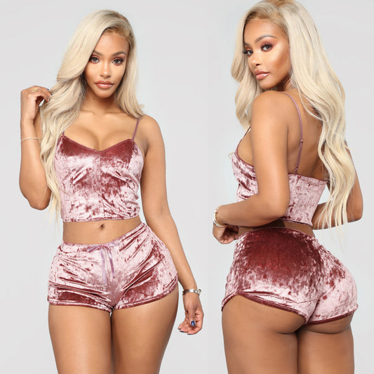 Sexy Velvet Lounge Set - Home Wear